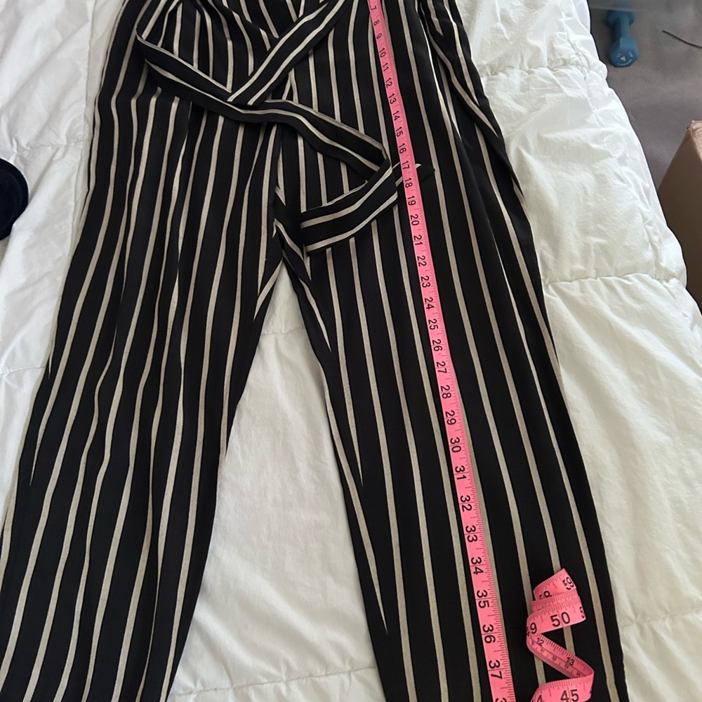 H&M Black & Tan Striped Paperbag Waist Wide Leg Pants High Rise Culottes Size 12